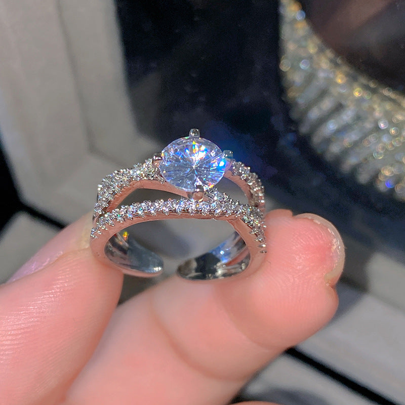 Sweet Elegant Heart Butterfly Brass Ring with Cubic Zirconia Handmade Adjustable