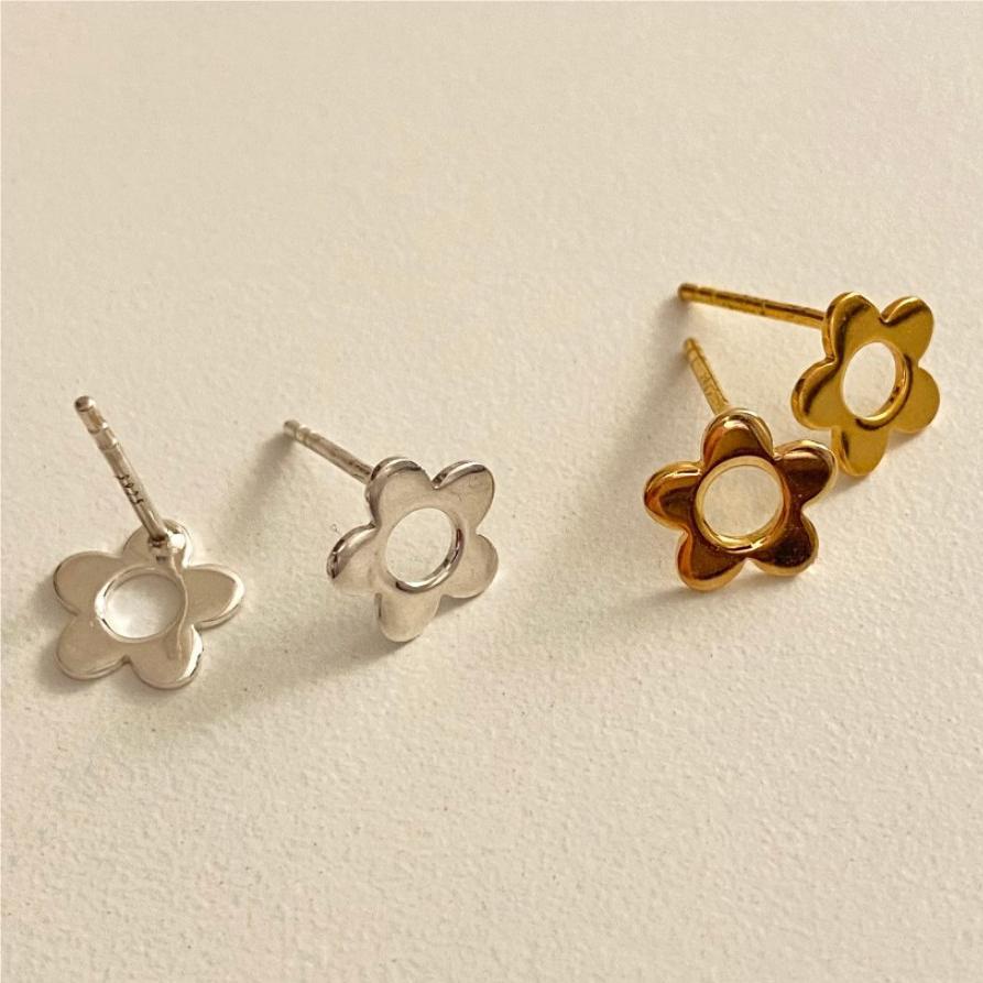 Minimalist Floral Dangle Earrings in 925 Sterling Silver with Pearl Inlay, Water-Drop Shape, Fresh and Sweet Style