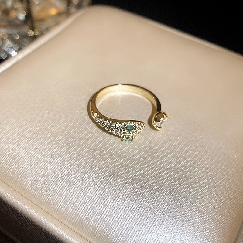 Anello a serpente minimalista in zircone in acciaio al titanio con finitura placcata, per donne, gioielli da dito