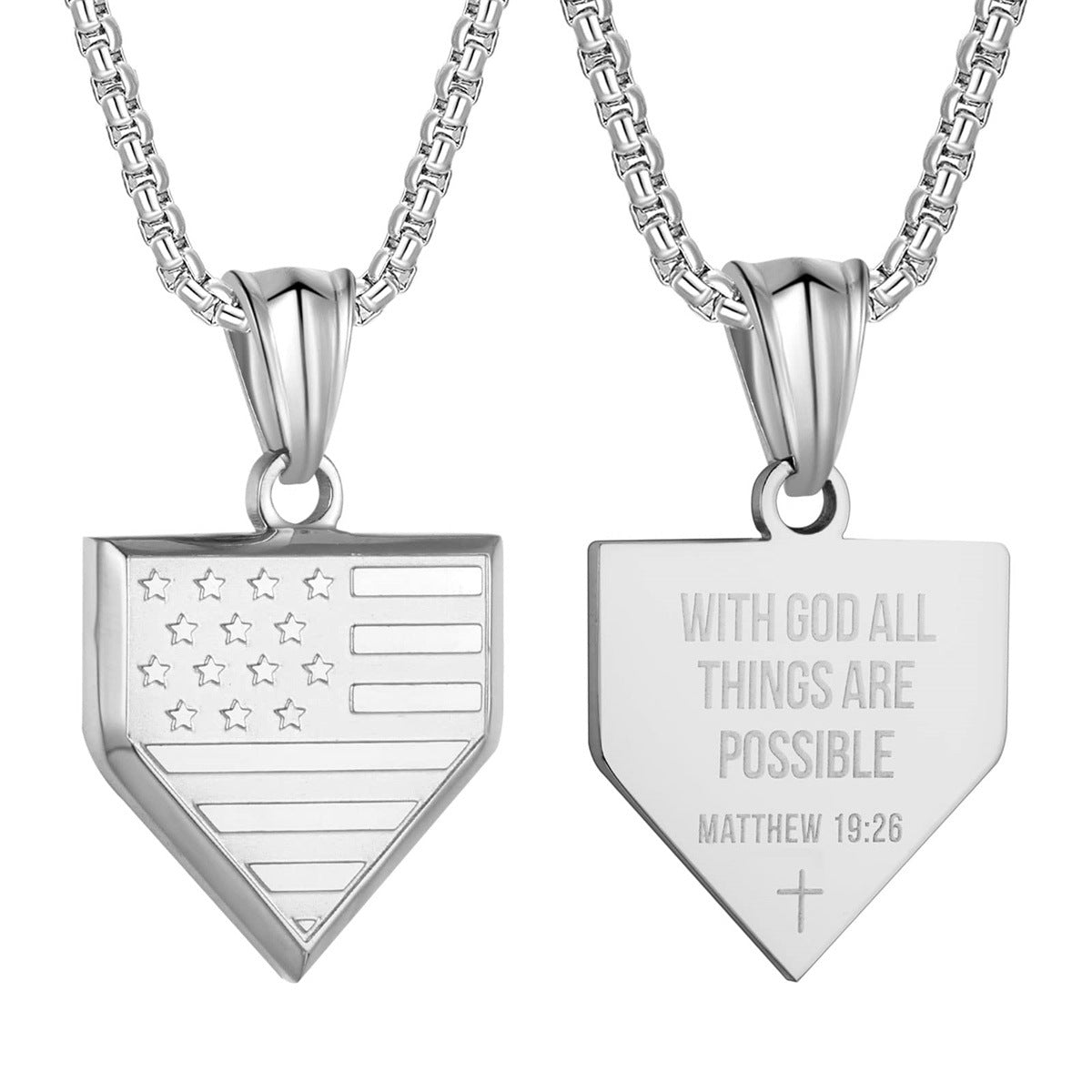 Collana Pendente a Scudo Pentagonale Geometrico Minimalista da Uomo in Acciaio al Titanio con Finitura Lucida