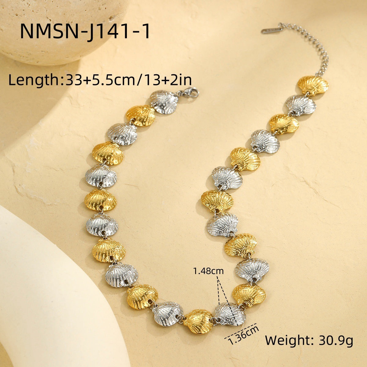Set collana geometrica a conchiglia da donna in acciaio inossidabile placcato oro 18 carati, per vacanze estive al mare