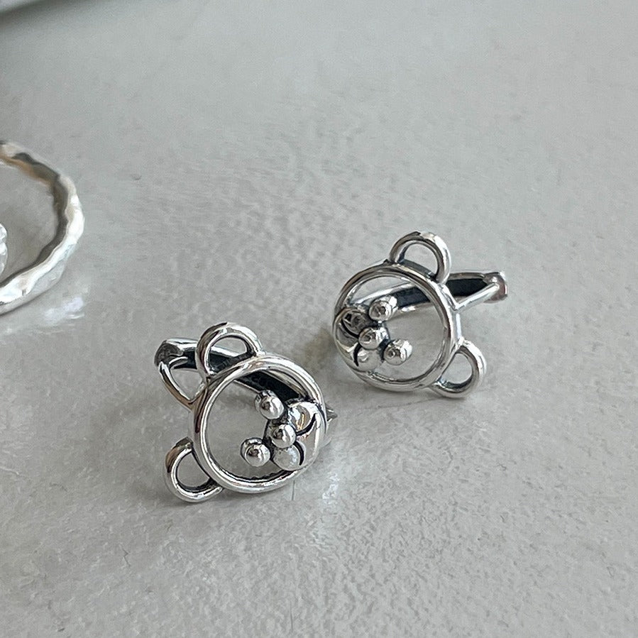 Orecchini a cerchio minimalisti a forma di orso in argento sterling 925 con finitura placcata