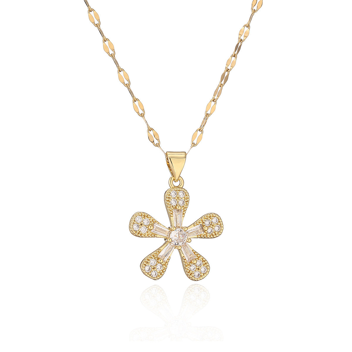 Collana pendente geometrica minimalista da donna in ottone con placcatura in oro vero e intarsi in zirconi