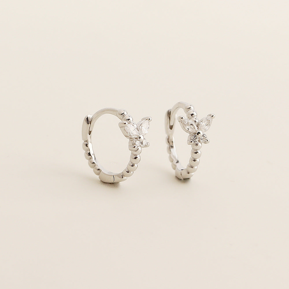 Pendientes de Plata de Ley 925 con Diseño de Mariposa de Estilo Vintage Francés y Incrustaciones de Pedrería para Mujer