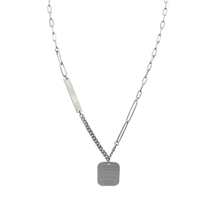 Minimalist Geometric Square Letter Pendant Necklace for Women Titanium Steel Plated Clavicle Chain