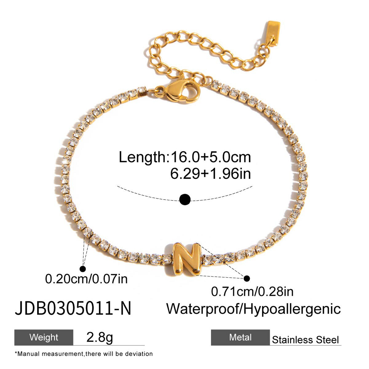 Elegant Geometric Stainless Steel Letter Bracelet for Women with Plating Finish, Hypoallergenic Titanium Steel Jewelry