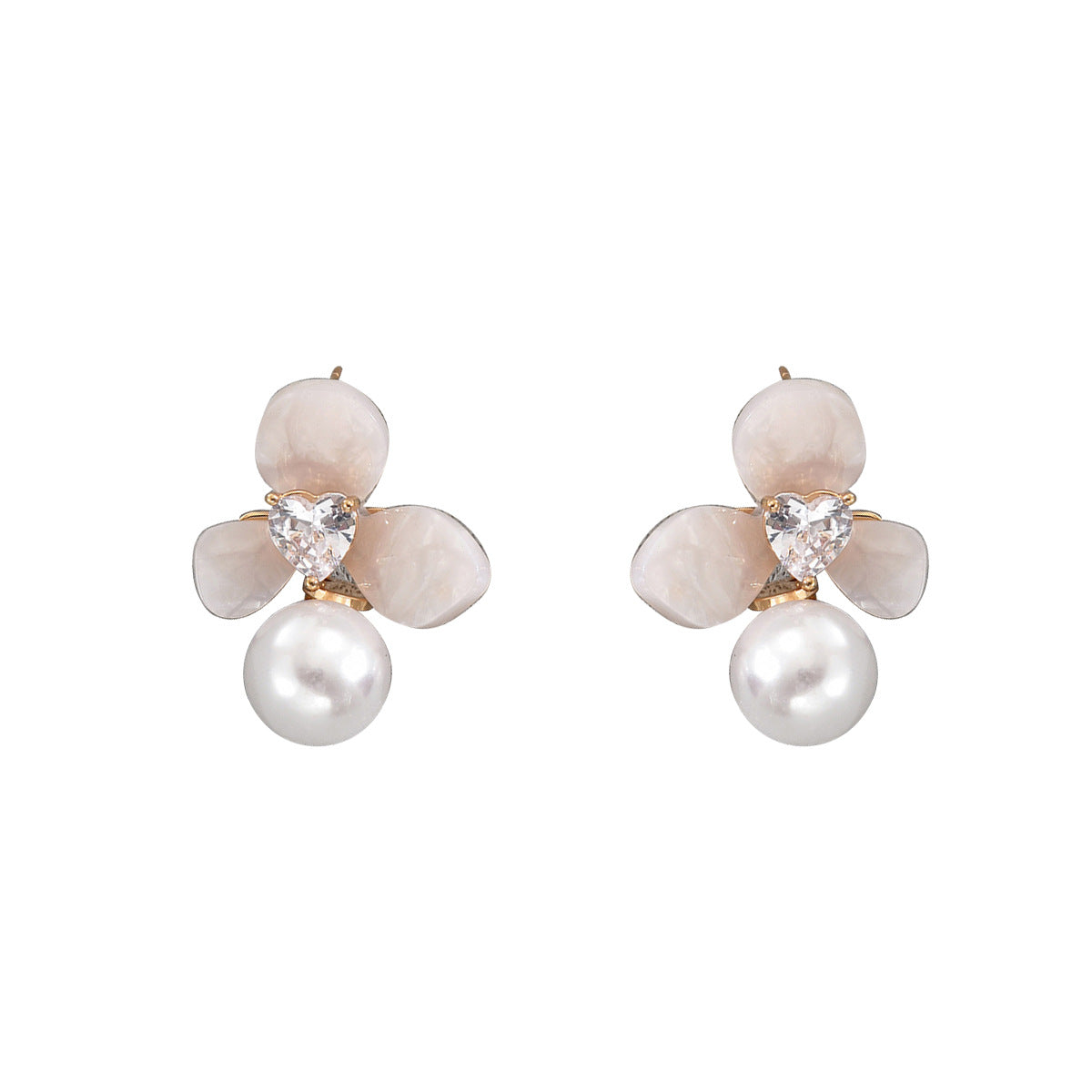 Orecchini a Perno Floreali Minimalisti con Perle e Zirconi per Donne, con Perno in Acciaio Inossidabile