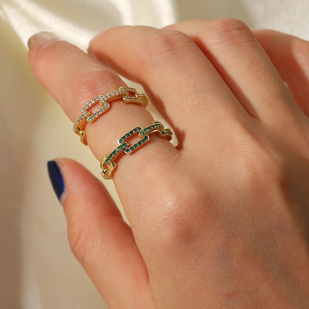 Anello Aperto Regolabile Geometrico Minimalista Placcato Oro 18K Rame con Intarsio di Strass Gioielli alla Moda da Donna