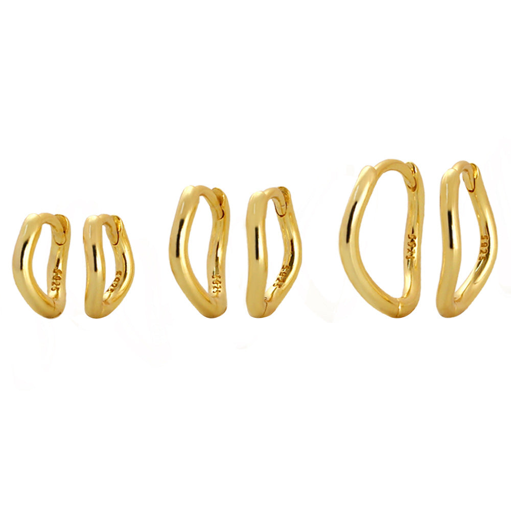 925 Sterling Silver Plated Geometric Wavy Irregular Hoop Earrings for Women