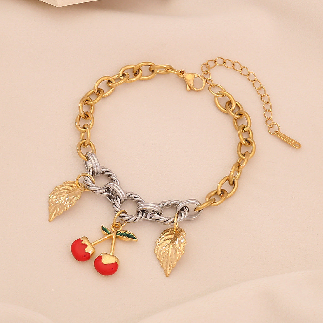 Bracciale da donna in acciaio inossidabile con smalto a forma di frutto, fresco e rustico