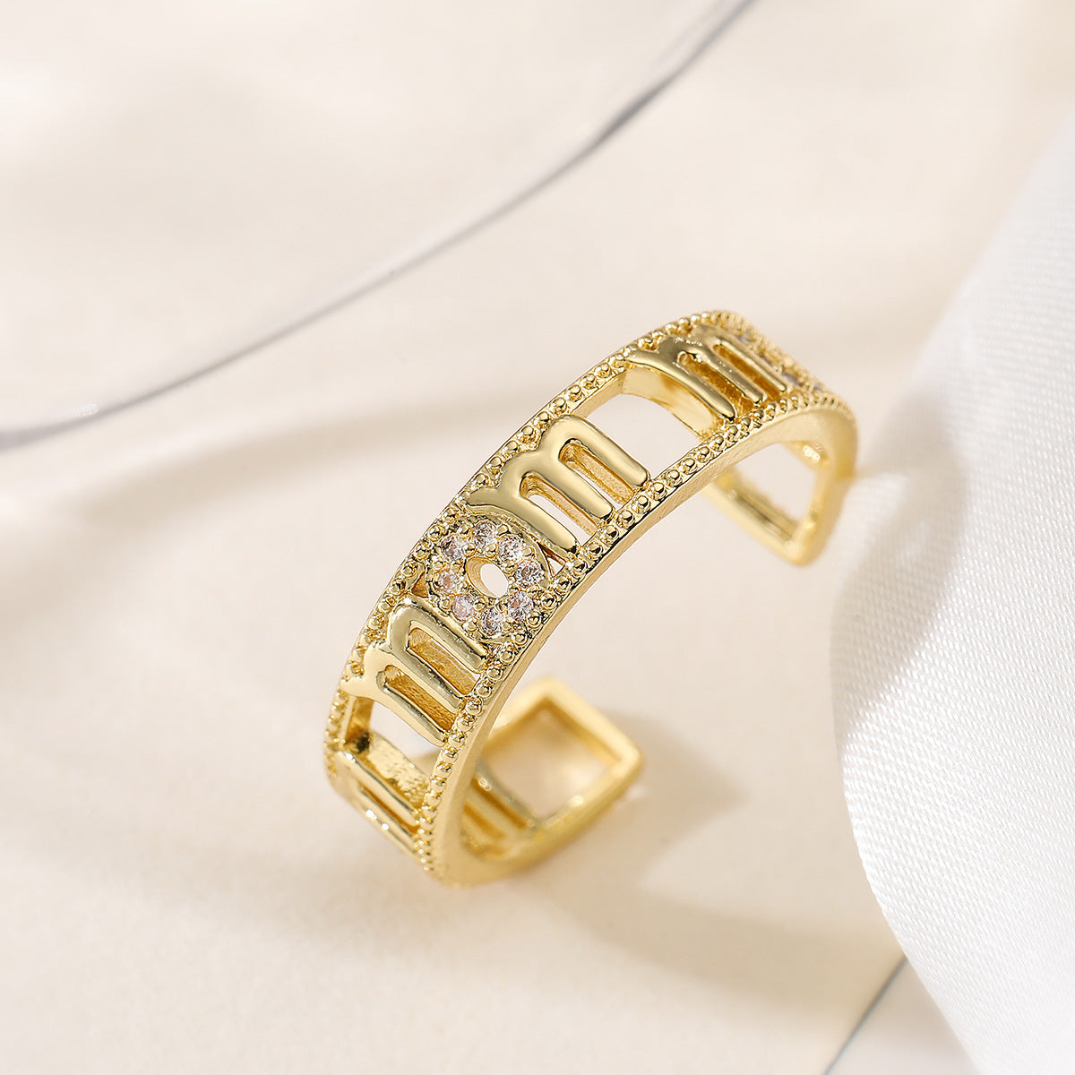 Minimalist Irregular Geometric Copper Ring with Real Gold Plating and Zircon Inlay for Women