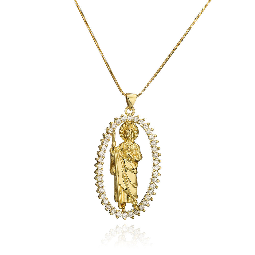Collana con ciondolo geometrico ispirato allo stile sacerdotale da donna in rame con placcatura in oro 18K e intarsio di zirconi