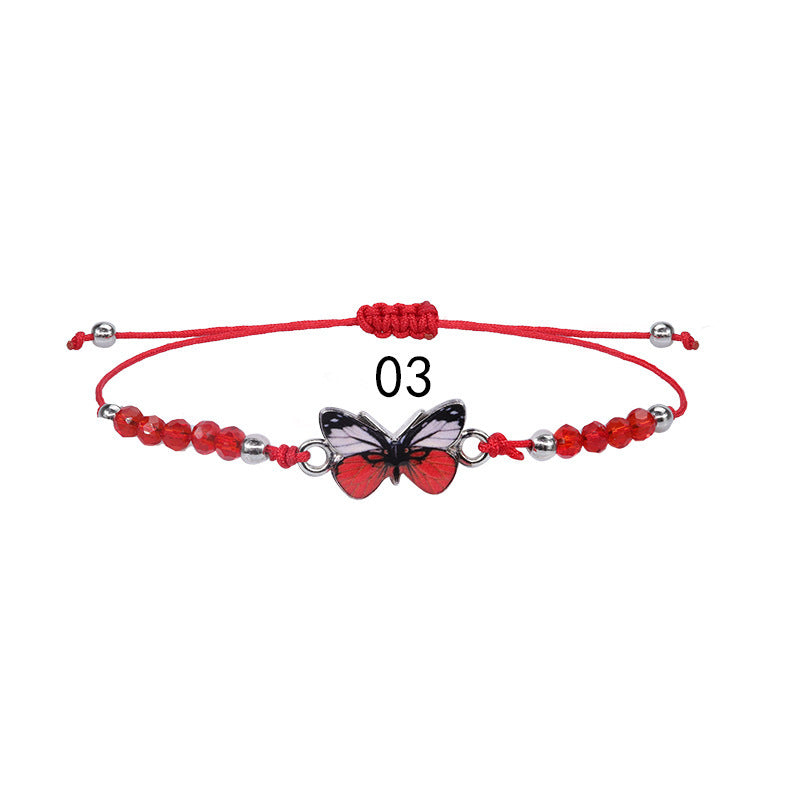Sweet Colorful Crystal Butterfly Beaded Bracelet Silver Plated Unisex Hand Jewelry