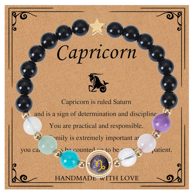 Elegant Geometric Natural Crystal Zodiac Beaded Bracelet Unisex Handmade Jewelry with Card
