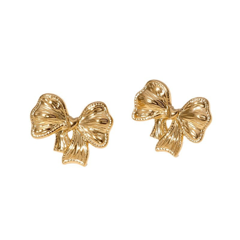 Pendientes minimalistas de acero inoxidable con forma de lazo y acabado chapado para mujer