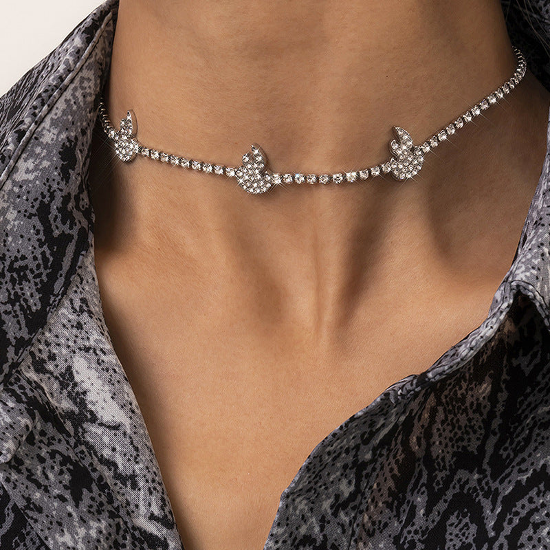 Minimalist Geometric Butterfly Rhinestone Alloy Plated Choker Necklace Singapore Chain for Women