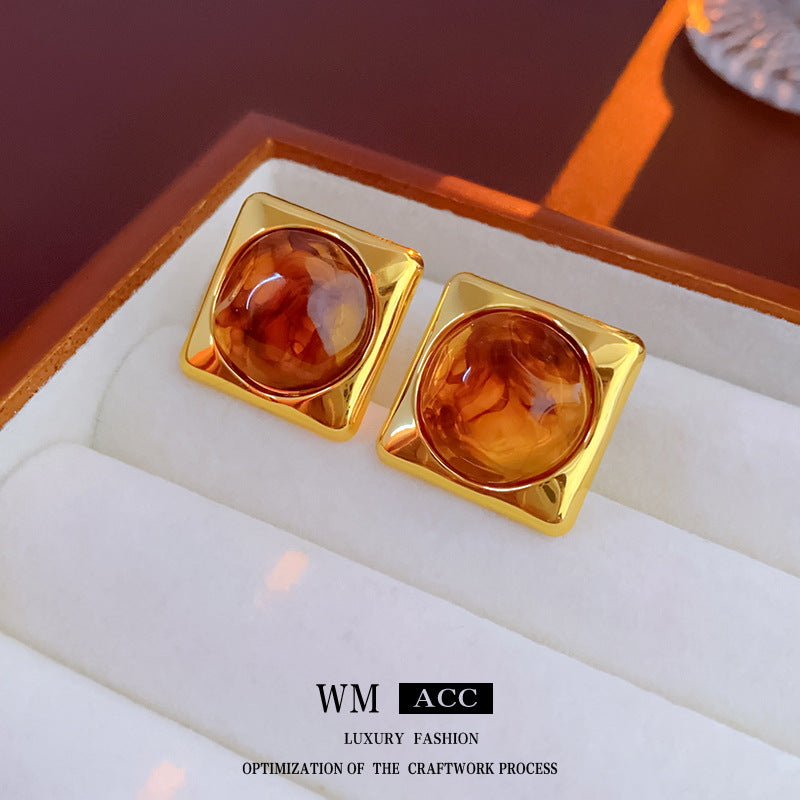 Chic Irregular Geometric Metal Resin Earrings in Alloy with Gold Plating for Women
