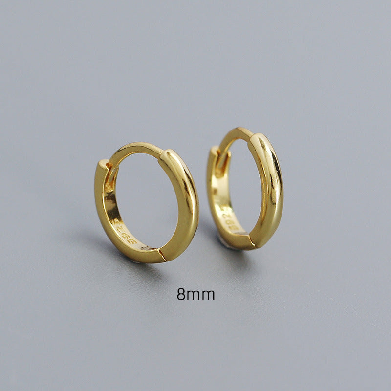 Pendientes de aro redondos geométricos pulidos de plata de ley 925 minimalistas unisex
