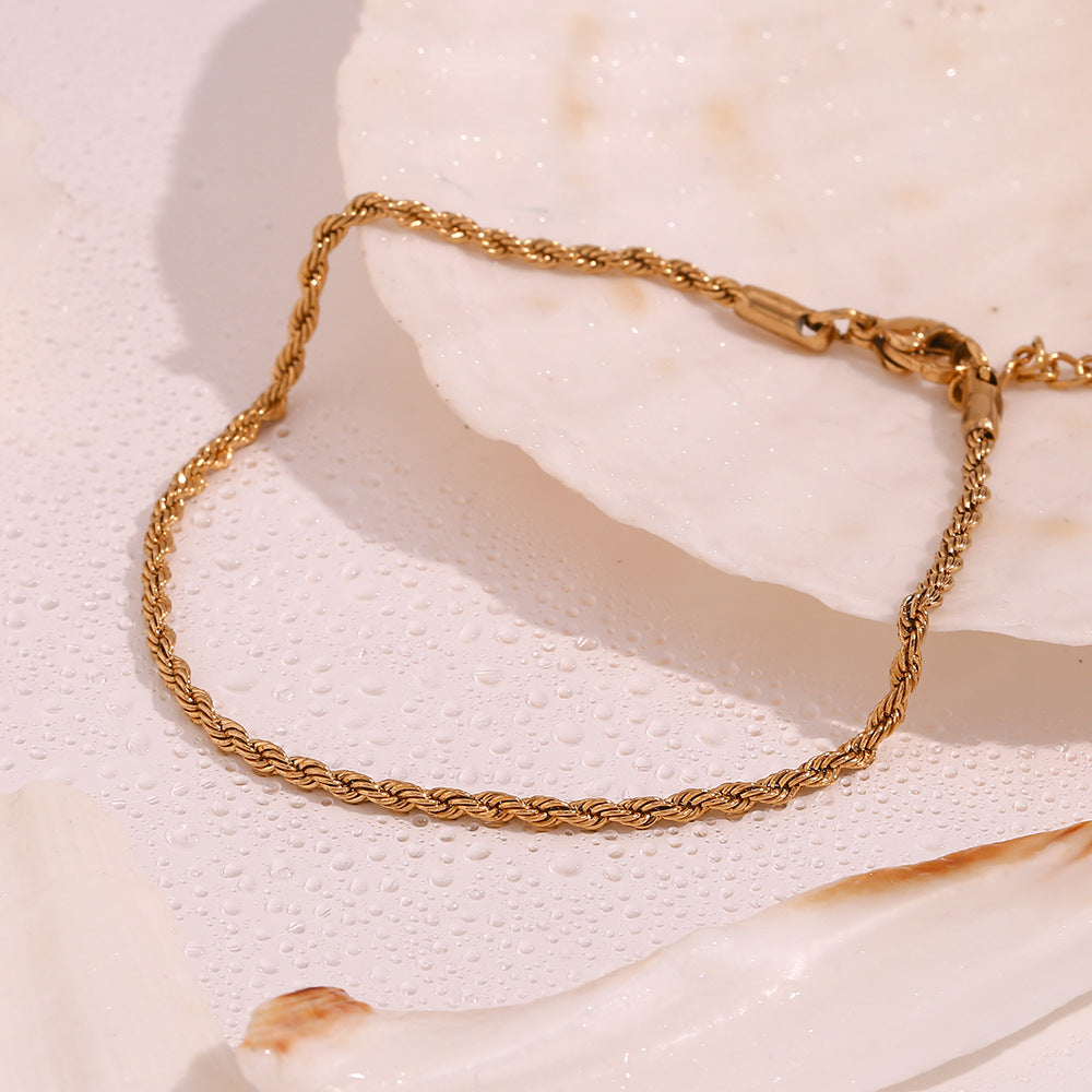 Minimalist Geometric Stainless Steel 18K Gold Plated 2mm Rope Chain Anklet for Women