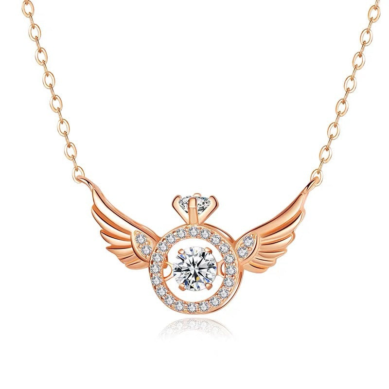 Minimalist Angel Wing Pendant Necklace for Women with Titanium Steel Chain and Micro-Paved Zirconia Crown Accent