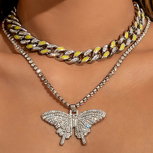 Collana Punk Geometrica Cubana da Donna con Intarsio di Strass e Accenti che si Illuminano al Buio