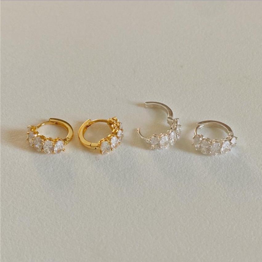 Minimalist Geometric Letter Stud Earrings in 925 Sterling Silver with Rhinestone Inlay