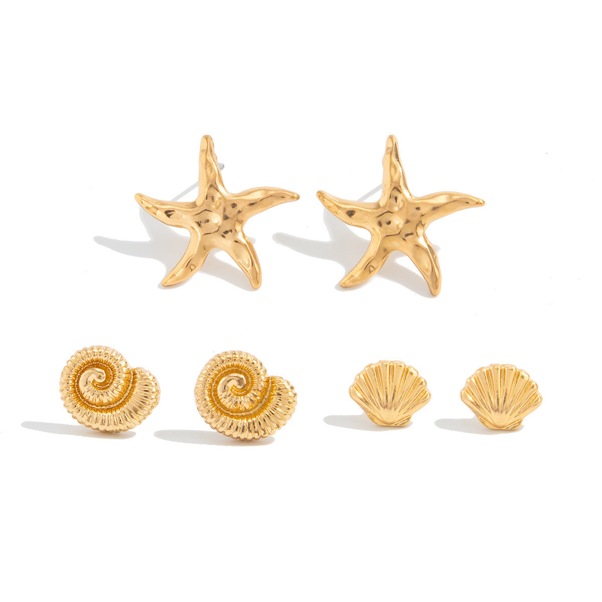 Elegant Alloy Starfish and Pearl Stud Earrings with Shell Elements