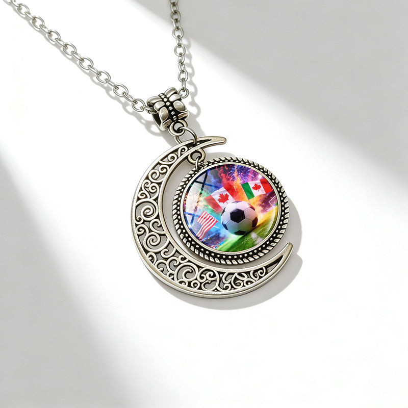 Sporty Geometric Alloy Plated Necklace with Crystal Pendant Unisex Cable Chain