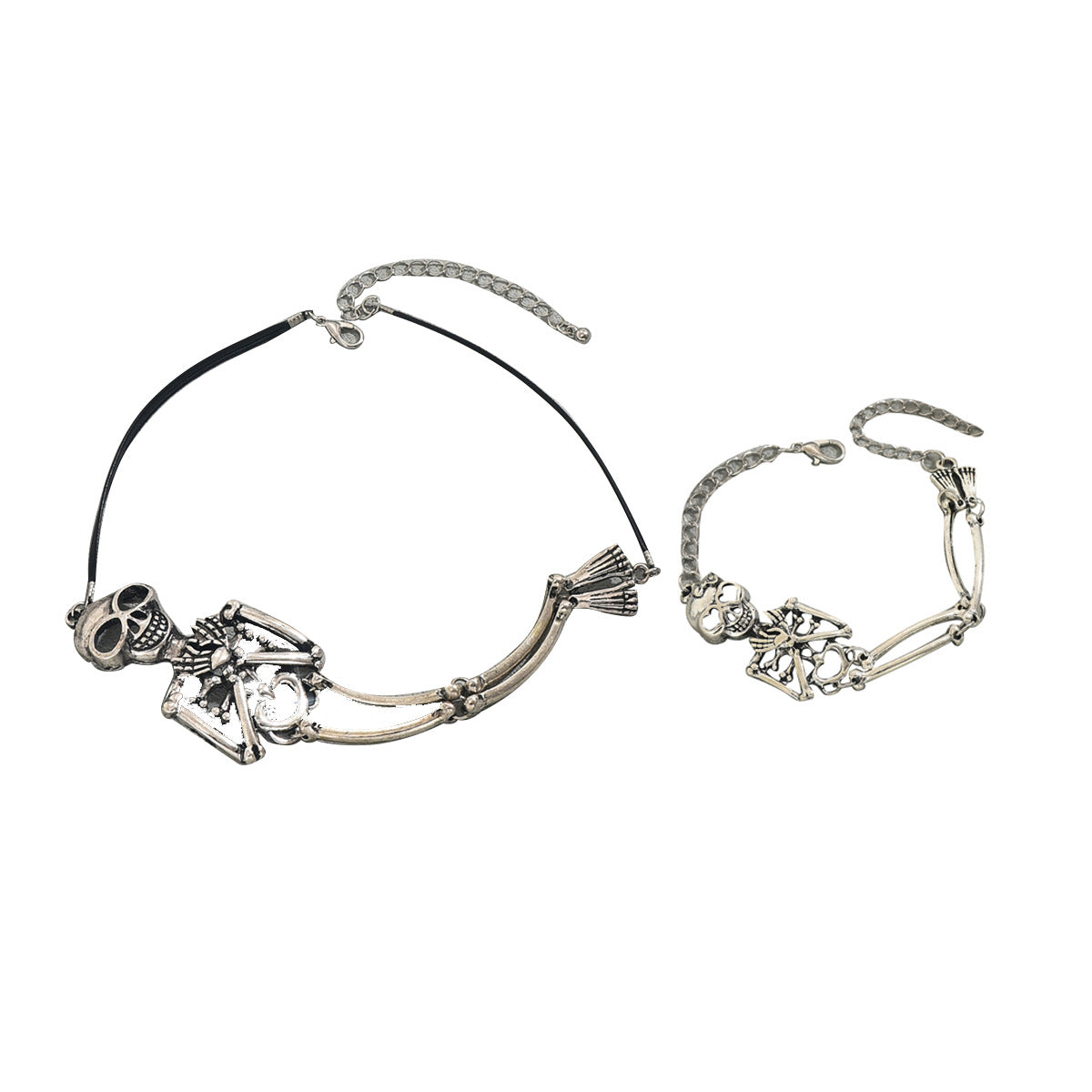 Set Collana e Bracciale con Ciondolo a Scheletro di Moda in Lega di Zinco con Finitura Elettroplaccata per Halloween e Uso Quotidiano