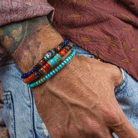 Vintage Bohemian Geometric Round Alloy Gemstone Beaded Bracelet Set for Men and Women