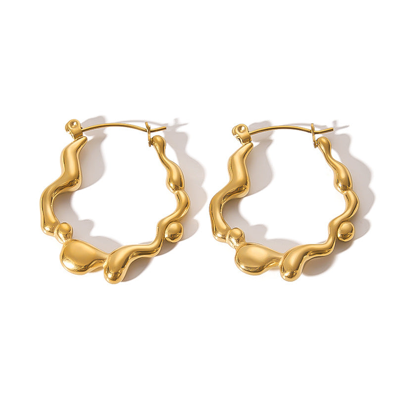 Orecchini da donna in acciaio inossidabile placcato oro 18K, geometrici asimmetrici a U, stile Ins