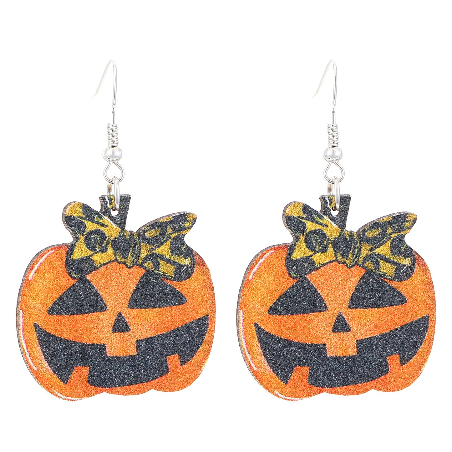 Orecchini in Legno Teschio Zucca Gotica di Halloween con Perno in Oro 14K, Forma Geometrica, Design Stampato