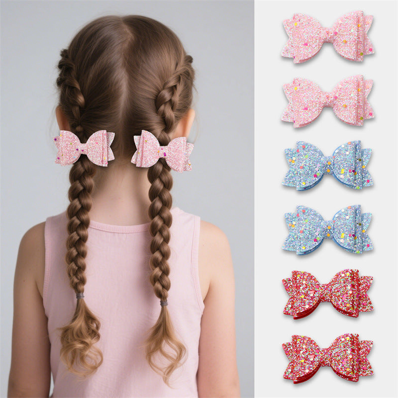 Natural Style Bow-Shaped Rhinestone-Embellished Duckbill Hair Clip for Girls Plastic Resin Hair Accessory with Ruffled and Mesh Details