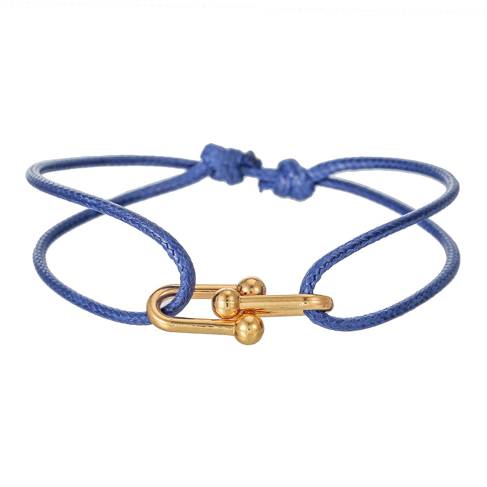 Sweet Handmade Braided Leather Bracelet with Alloy Horseshoe Clasp for Unisex