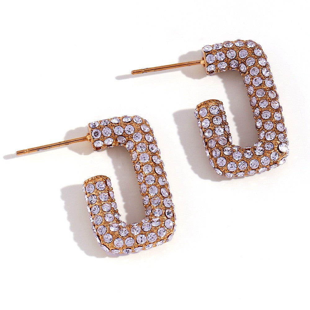 Pendientes minimalistas de acero inoxidable con forma de corazón vintage, chapado en oro de 18 quilates y detalles geométricos
