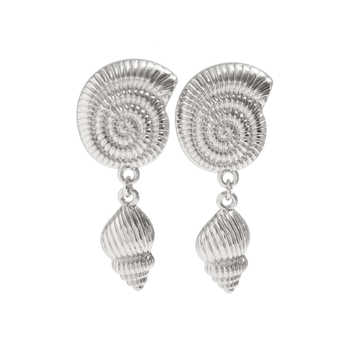 Pendientes largos de aleación con acabado galvanizado para mujer, diseño de estrella de mar asimétrica y concha nacarada