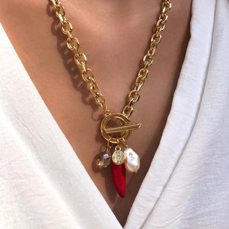 Sweet Geometric Star Heart Shell Pendant 18K Gold Plated Stainless Steel Necklace for Women