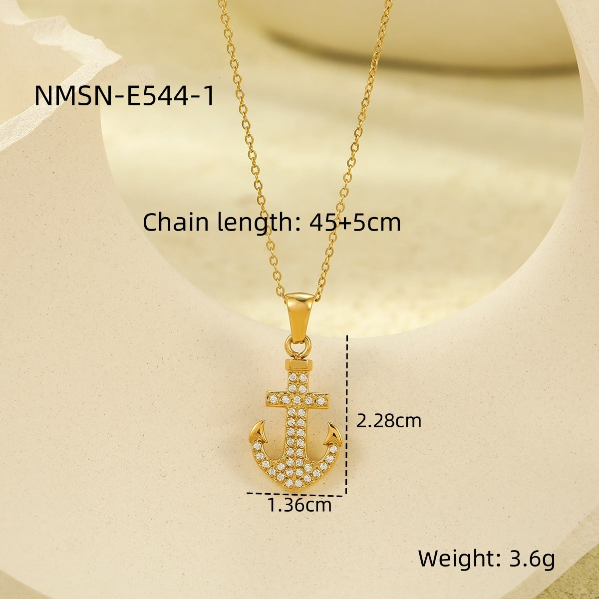 Vintage Nautical Anchor Pendant Necklace in Stainless Steel with Rhinestone Inlay for Women