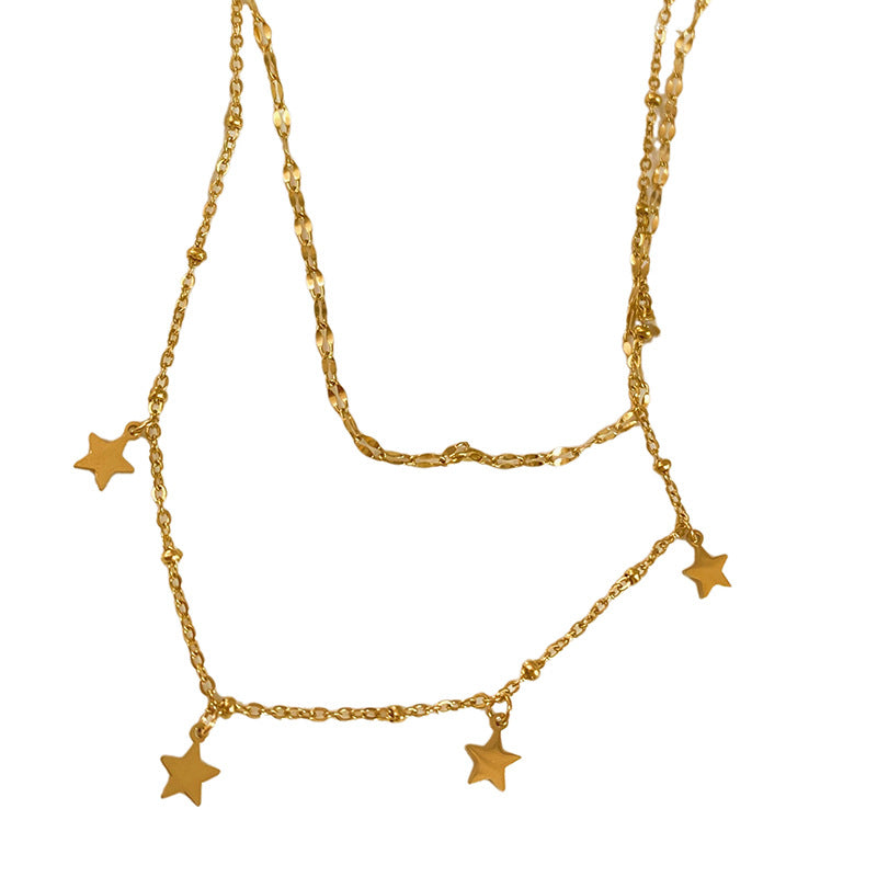 Vintage Gold Plated Titanium Steel Star Necklace Bracelet Set
