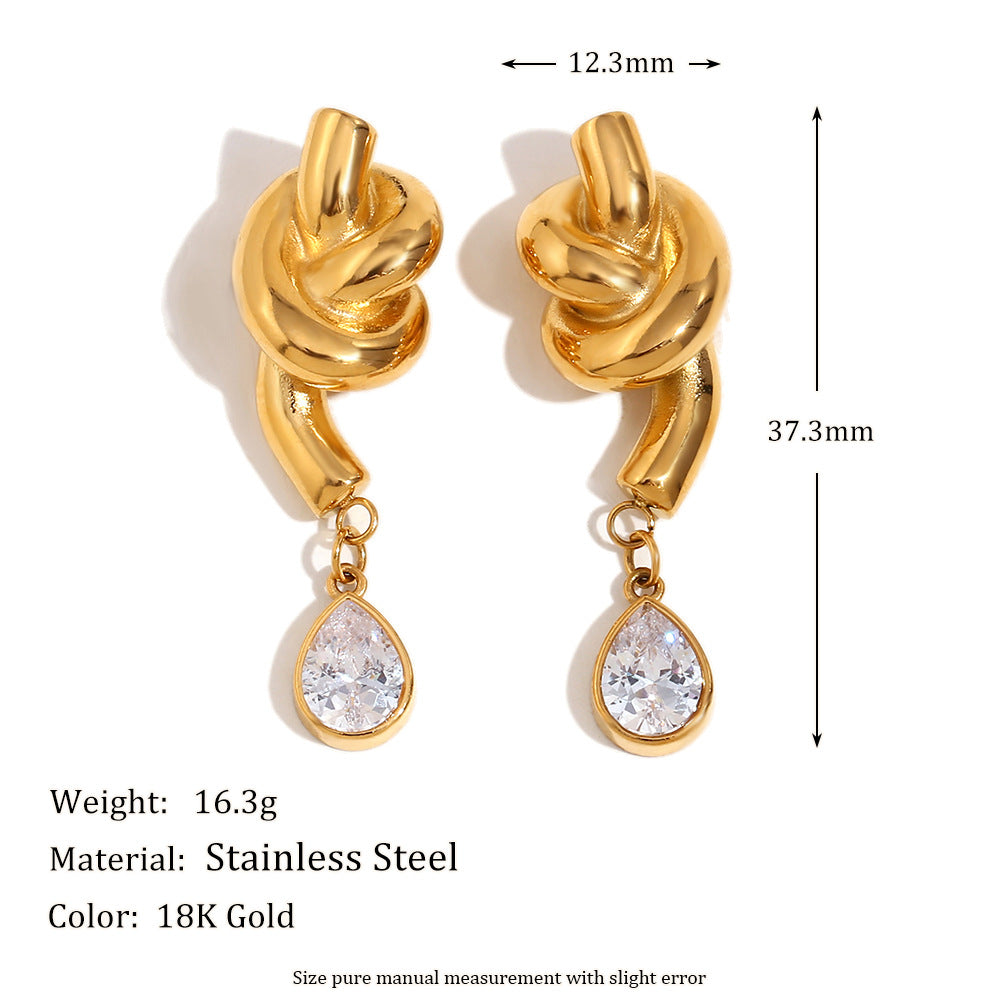 Orecchini alla moda in acciaio inossidabile con design geometrico, placcati in oro 18 carati, pendenti a nappa annodata da donna