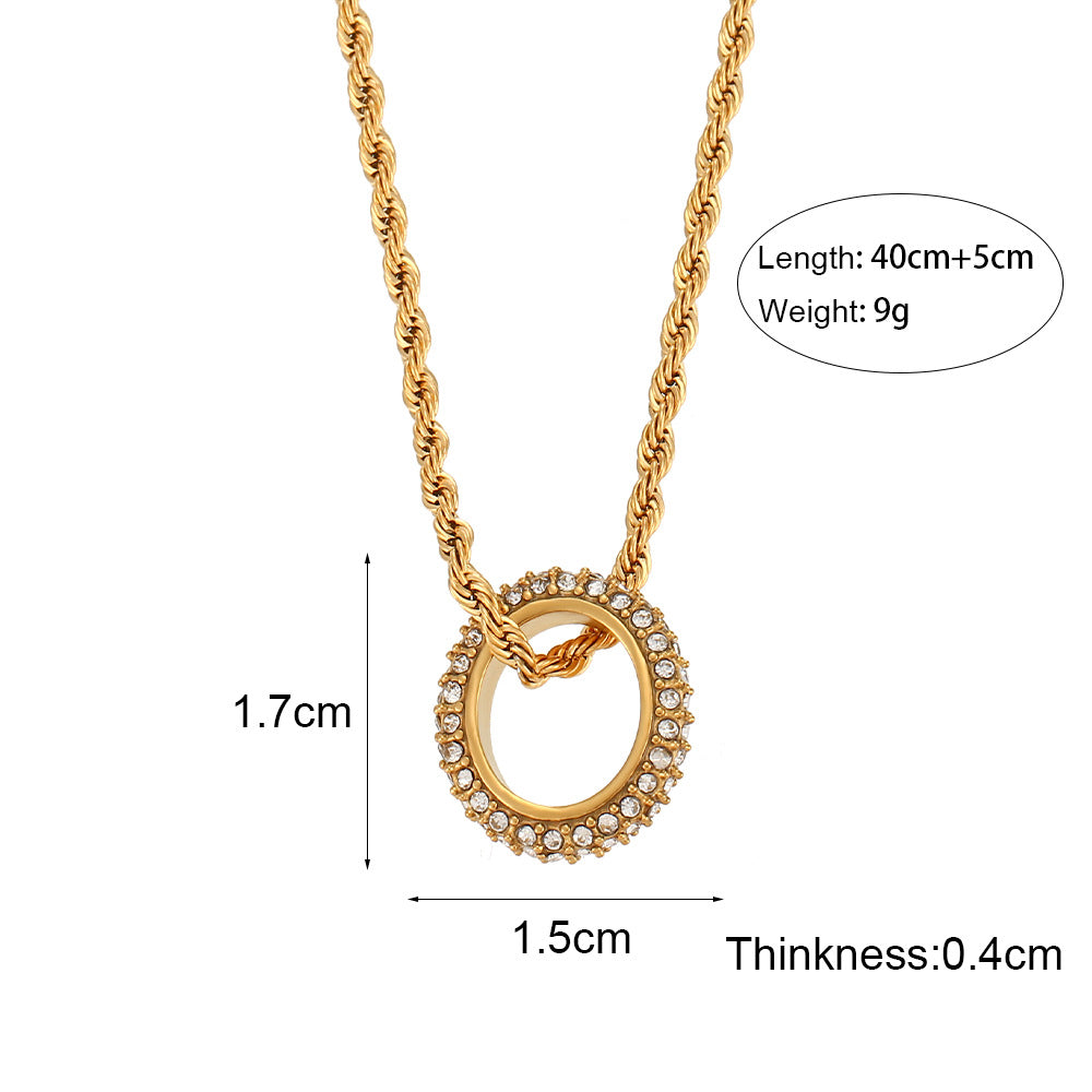 Fashionable Geometric Round Circle Pendant Necklace in Stainless Steel with Plated Finish and Twisted Chain for Women