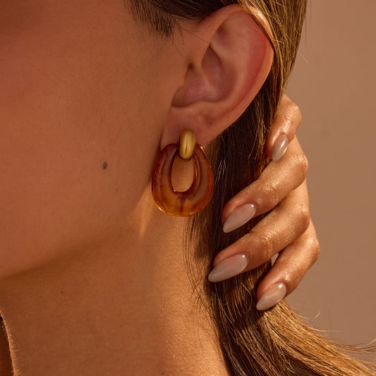 Vintage Hong Kong Style Stainless Steel Irregular Geometric Resin Earrings with Plating Finish for Women