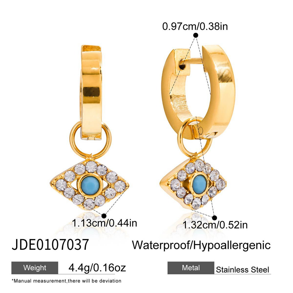 Collar con colgante de ojo turco azul geométrico de acero de titanio con acabado chapado para mujer