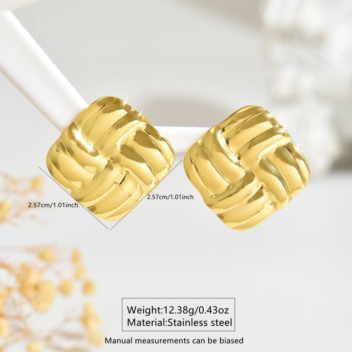 Luxury Casual Geometric Square Striped Stainless Steel Earrings