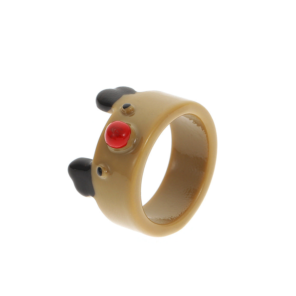 Simpatico anello in resina a tema natalizio per donna con forme di albero di Natale e renne, design geometrico smaltato