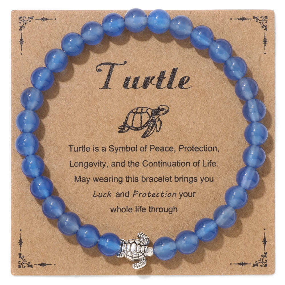Vintage Minimalist Animal Stone Beaded Bracelet Unisex Sea Turtle Charm