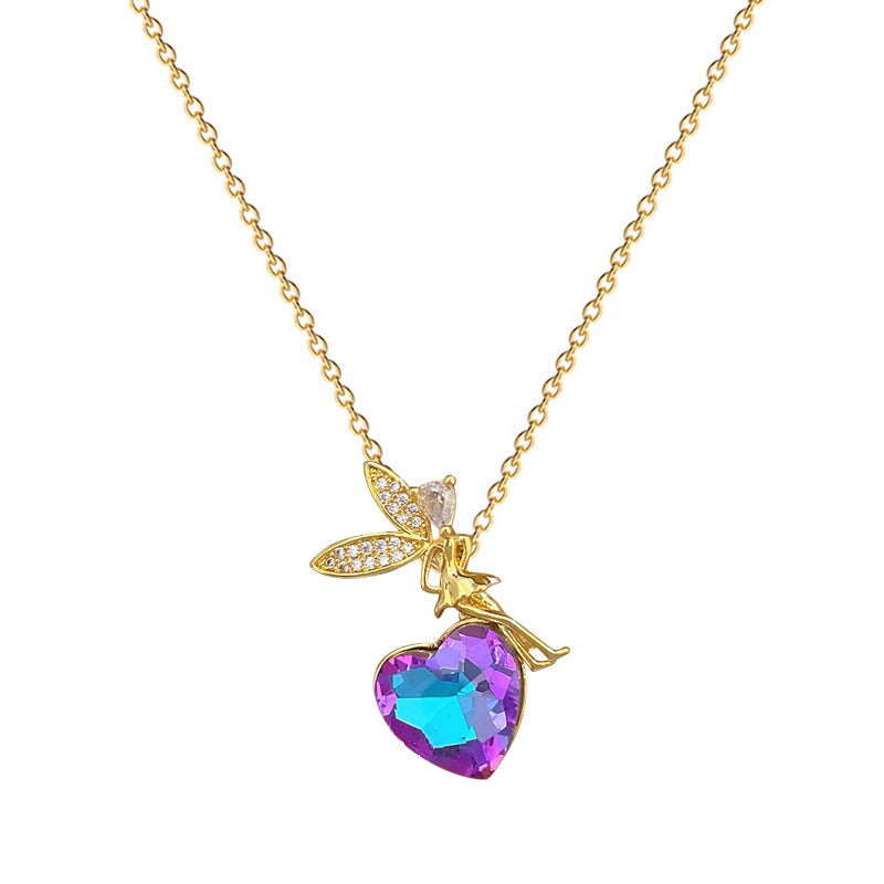 Luxury Sweet Geometric Titanium Steel Necklace with Rhinestone Inlay for Unisex