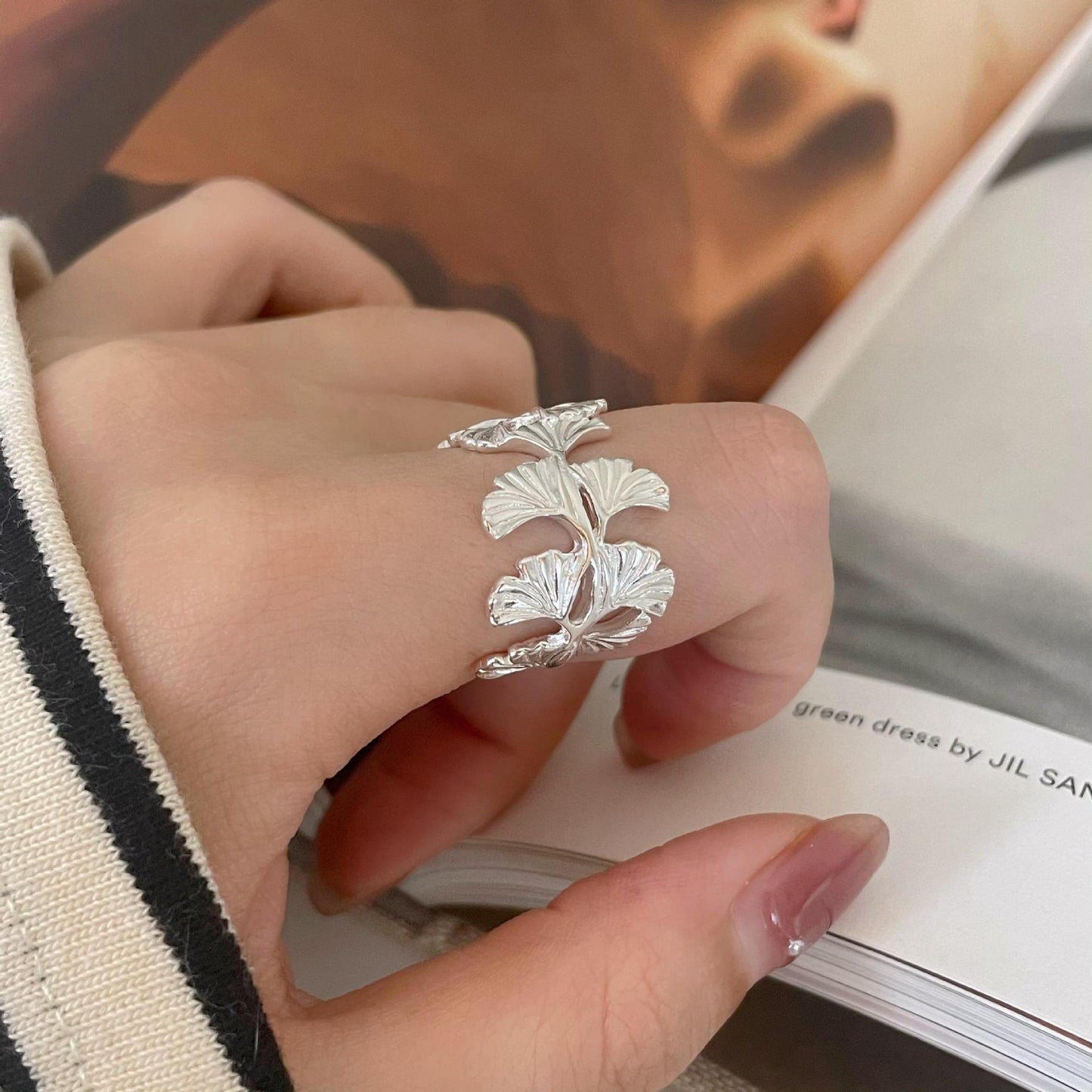 Minimalist Vintage 925 Sterling Silver Leaf Ring for Women