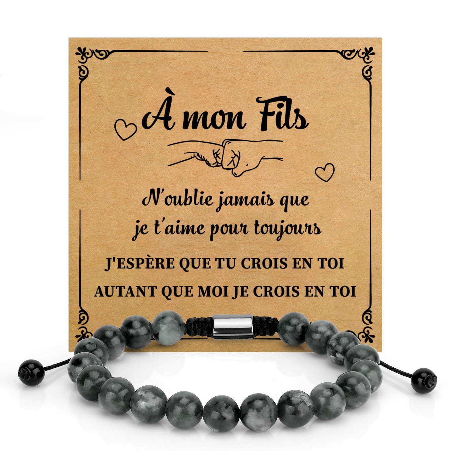 Unisex Heart Natural Stone Beaded Bracelet