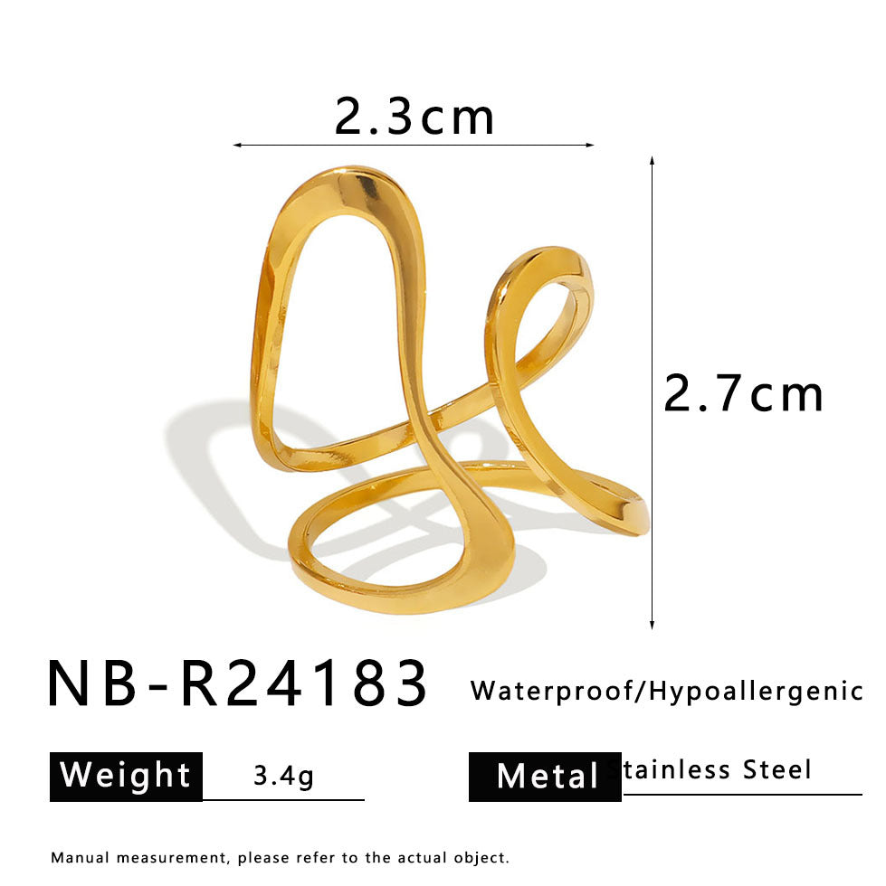 Asymmetrical Geometric Hollow Ring in Stainless Steel with 18K Gold Plating for Women and Men
